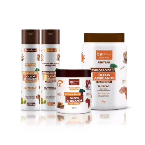 Kit Explosão de Óleos Africanos (Shampoo, Condicionador, Máscara, Creme de Pentear) bn.Cachos